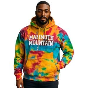 Mammoth Mountain Hoodie Sweatshirt Men's Size L Multi Tie Dye Fleece Pullover